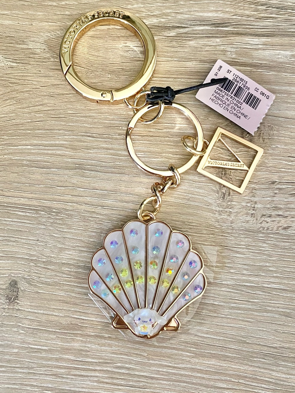 Victoria's Secret Iridescent White Shell Keychain with Gold Hardware